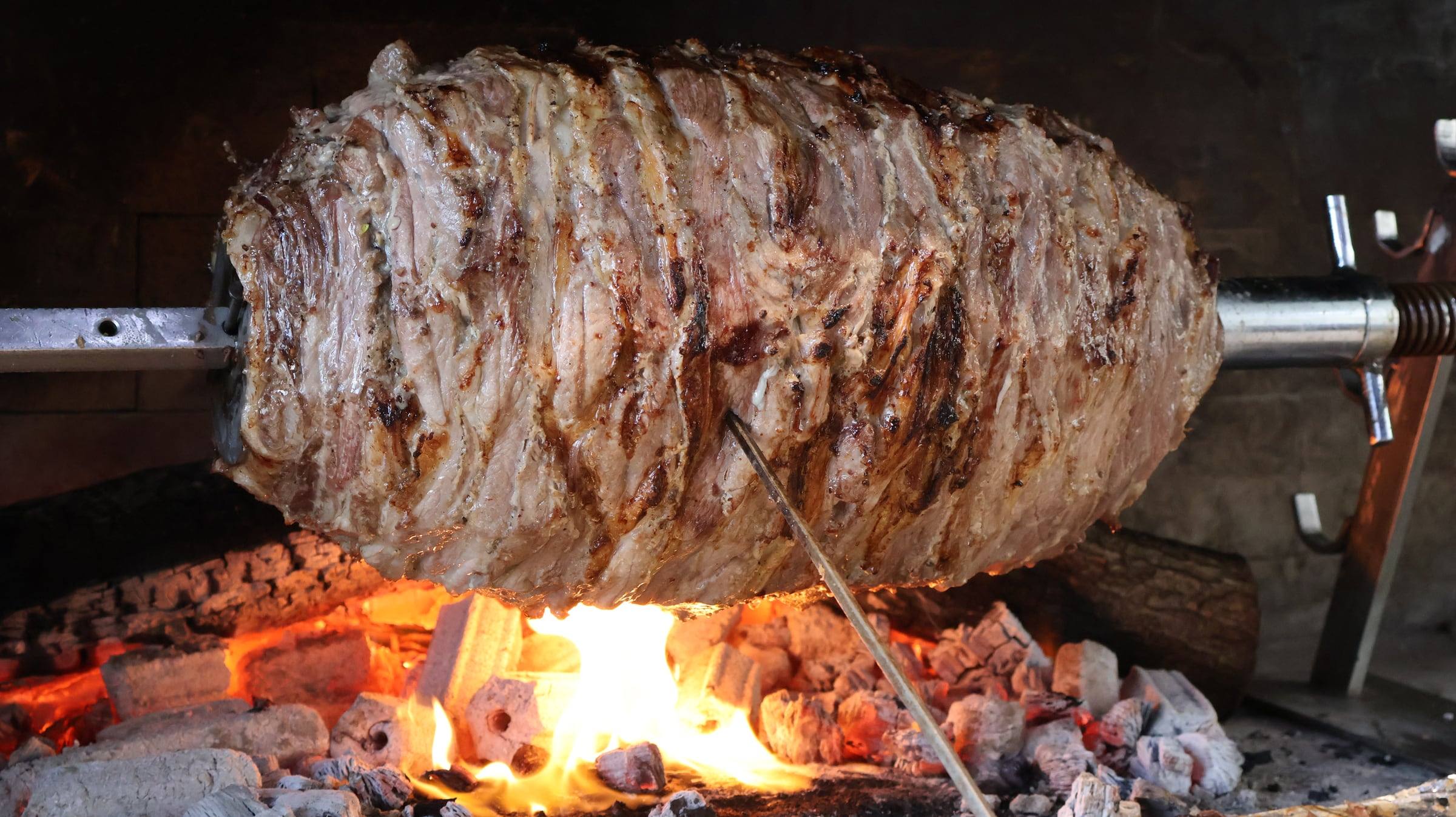 The big spit in front of the fire